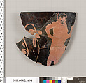 Terracotta fragment of a skyphos (deep drinking cup), Terracotta, Greek, Attic
