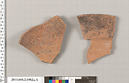 Terracotta fragments of pots; unglazed on the inside, Terracotta, Greek, Attic