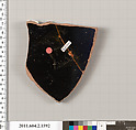Terracotta fragment of a skyphos (deep drinking cup), Terracotta, Greek, Attic