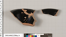 Terracotta fragments of a Nicosthenic pyxis (box), Terracotta, Greek, Attic