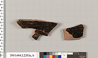 Terracotta fragments of a pot; glazed on the inside, Terracotta, Greek, Attic