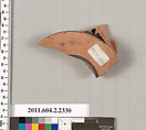Terracotta fragment of a skyphos (deep drinking cup)?, Terracotta, Greek, Attic