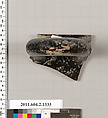Terracotta fragment of a skyphos (deep drinking cup), Terracotta, Greek, Attic