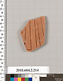 Terracotta fragment of a stamnos (jar), Terracotta, Greek, Attic