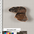 Terracotta fragment of a column-krater (bowl for mixing wine and water), Terracotta, Greek, Attic