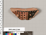Terracotta fragment of a column-krater (bowl for mixing wine and water), Terracotta, Greek, Attic