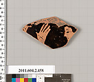 Terracotta fragment of a column-krater (bowl for mixing wine and water), Terracotta, Greek, Attic