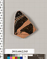 Terracotta fragment of a column-krater (bowl for mixing wine and water), Terracotta, Greek, Attic