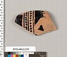 Terracotta fragment of a column-krater (bowl for mixing wine and water), Terracotta, Greek, Attic