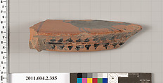 Terracotta fragment of a column-krater (bowl for mixing wine and water), Terracotta, Greek, Attic