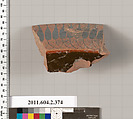 Terracotta fragment of a column-krater (bowl for mixing wine and water), Terracotta, Greek, Attic
