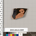 Terracotta fragment from a kantharos: head vase, Terracotta, Greek, Attic