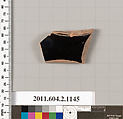 Terracotta fragment from a pyxis lid (box), Terracotta, Greek, Attic