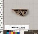 Terracotta fragment from a pyxis lid (box), Terracotta, Greek, Attic