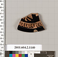 Terracotta fragment from a pyxis lid (box), Terracotta, Greek, Attic