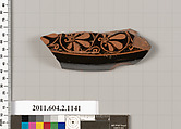 Terracotta fragment from a pyxis lid (box), Terracotta, Greek, Attic