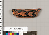 Terracotta fragment from a pyxis lid (box), Terracotta, Greek, Attic