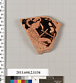 Terracotta fragment of a lekanis lid (covered dish), Terracotta, Greek, Attic