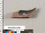 Terracotta fragment of a skyphos (deep drinking cup), Terracotta, Greek, Attic