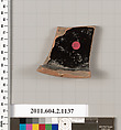 Terracotta fragment of a lekanis lid (covered dish), Terracotta, Greek, Attic