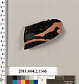 Terracotta fragment of a skyphos (deep drinking cup), Terracotta, Greek, Attic
