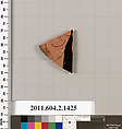 Terracotta fragment of a skyphos (deep drinking cup), Terracotta, Greek, Attic