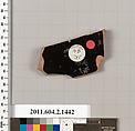 Terracotta fragment of a skyphos (deep drinking cup), Terracotta, Greek, Attic