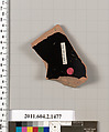 Terracotta fragment of a skyphos (deep drinking cup), Terracotta, Greek, Attic