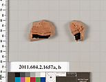 Terracotta fragments of a skyphos (deep drinking cup), Terracotta, Greek, Attic