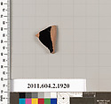Terracotta fragment of a skyphos (deep drinking cup), Terracotta, Greek, Attic