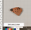 Terracotta fragment of a skyphos (deep drinking cup), Terracotta, Greek, Attic