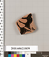 Terracotta fragment of a skyphos (deep drinking cup), Terracotta, Greek, Attic