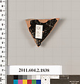 Terracotta fragment of a skyphos (deep drinking cup), Terracotta, Greek, Attic