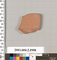 Terracotta fragment of a pot; unglazed on the inside, Terracotta, Greek, Attic