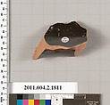 Terracotta fragment of a skyphos (deep drinking cup), Terracotta, Greek, Attic