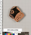 Terracotta fragment of a skyphos (deep drinking cup)?, Terracotta, Greek, Attic