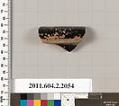 Terracotta fragment of a pot; glazed on the inside, Terracotta, Greek, Attic
