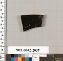 Terracotta fragment of a pot; glazed on the inside, Terracotta, Greek, Attic