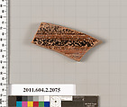 Terracotta fragment of a pot; glazed on the inside, Terracotta, Greek, Attic