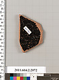 Terracotta fragment of a pot; glazed on the inside, Terracotta, Greek, Attic
