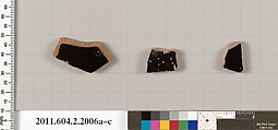 Terracotta fragments of pots; glazed on the inside, Terracotta, Greek, Attic