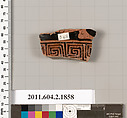 Terracotta fragment of a skyphos (deep drinking cup), Terracotta, Greek, Attic