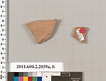 Terracotta fragments of pots; unglazed on the inside, Terracotta, Greek, Attic