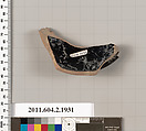Terracotta fragment of a skyphos (deep drinking cup), Terracotta, Greek, Attic