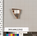 Terracotta fragment of a pot; glazed on the inside, Terracotta, Greek, Attic
