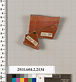 Terracotta fragment of a pot, Terracotta, Greek, Attic