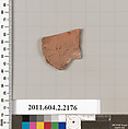 Terracotta fragment of a pot; unglazed on the inside, Terracotta, Greek, Attic