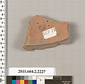 Terracotta fragment of a pot; unglazed on the inside, Terracotta, Greek, Attic