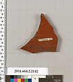 Terracotta fragment of a pot, Terracotta, Greek, Attic