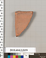 Terracotta fragment of a pot; unglazed on the inside, Terracotta, Greek, Attic